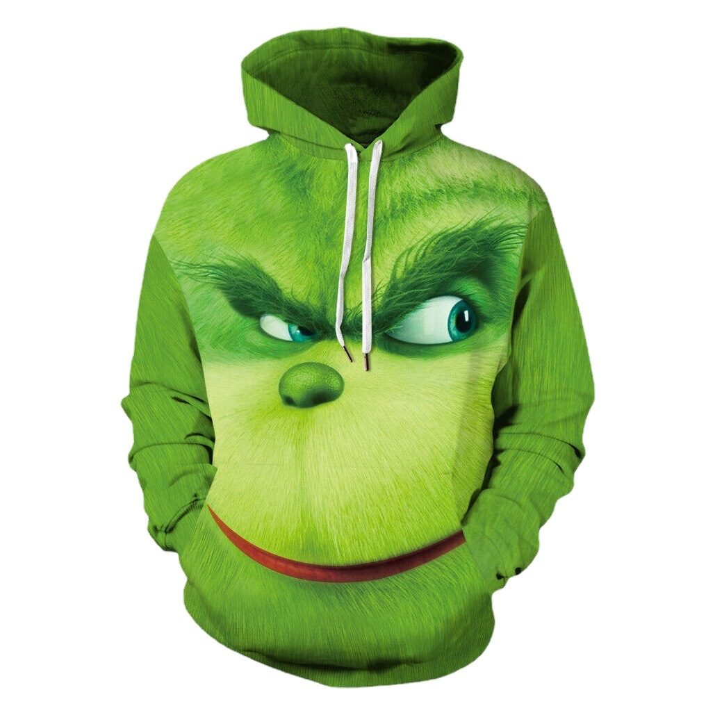 2024 Navidad piel verde extraño Grinch 3D Impresión digital suéter con capucha traje de dos piezas