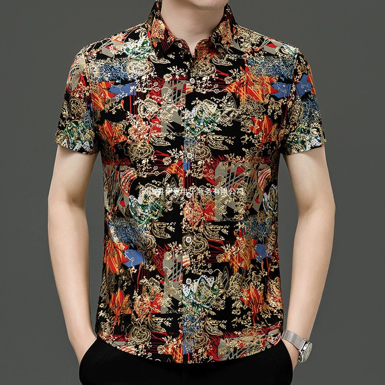 Новая цветочная рубашка с отворотом Обычная стандартная мода городская основа с горячей позолотой рубашка