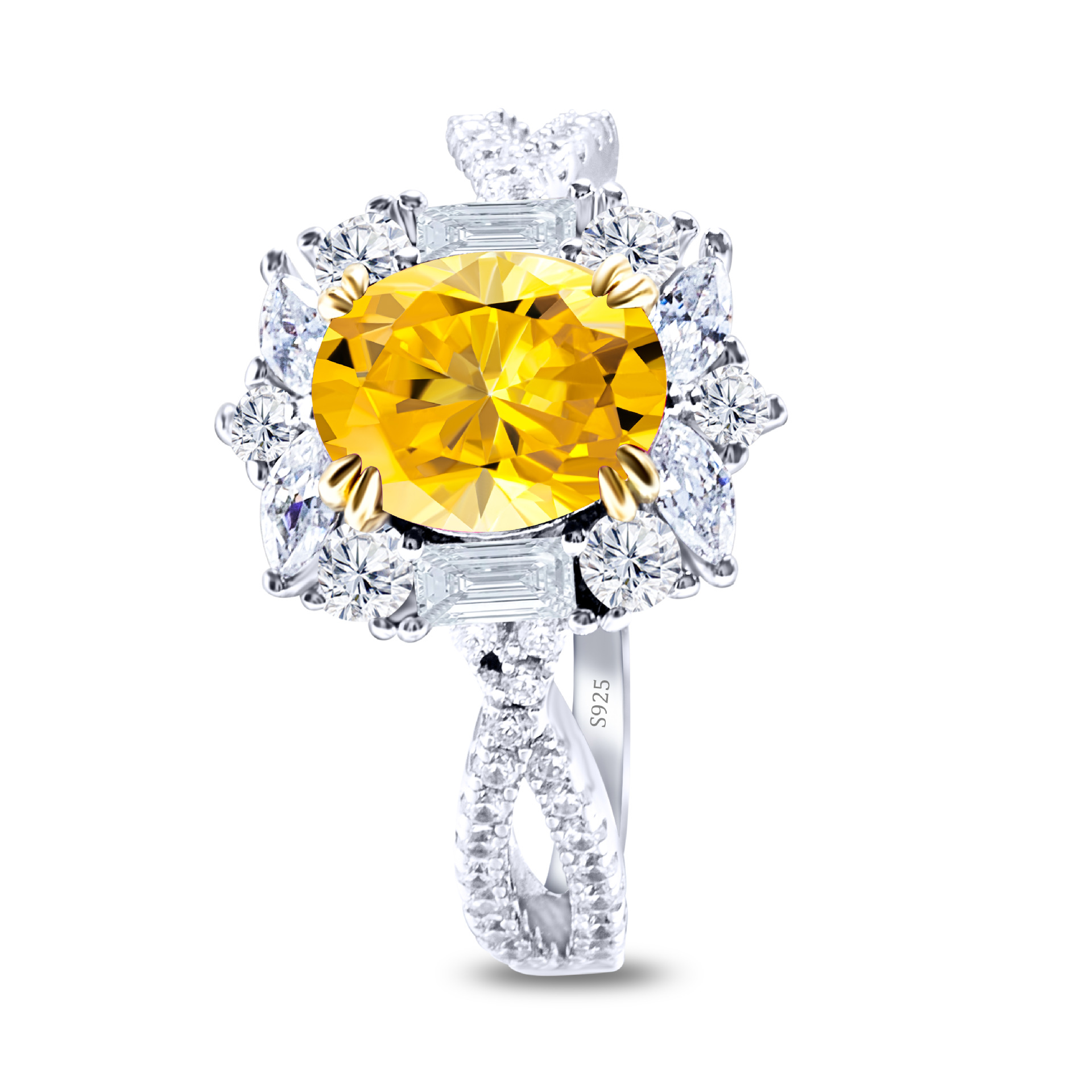 Diseño de lujo imitación de huevo de paloma oval de piedra de moissanite 2 quilates anillo de diamantes de oro platino anillo de piedra de diamantes de la mujer