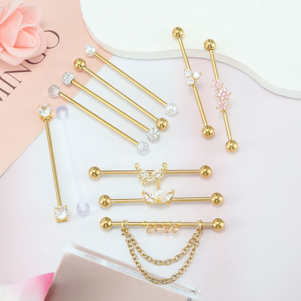 11-Piece Amazon Set Double Ear Piercing Long Bar Ear Bone Studs Industrial Ear Studs Stainless Steel Bridge Ear Studs detail image 7
