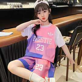 女童运动套装夏装2025新款短裤儿童夏季时尚中大童女孩速干篮球服