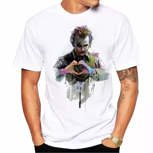 Amazon wish men's clown joker printed short sleeve round neck cotton soft top