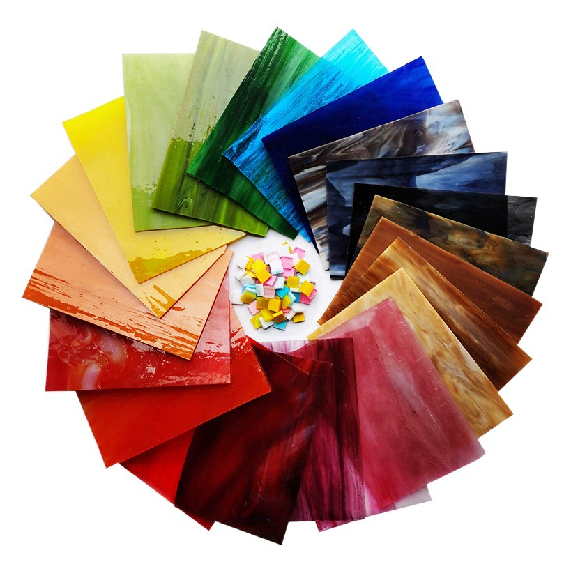 DIY цветной стеклянный большой цветной стеклянный лист слюда фреска фреска фреска фонарь тифани фонарь прозрачный глазурованный декоративный фрагмент мозаики