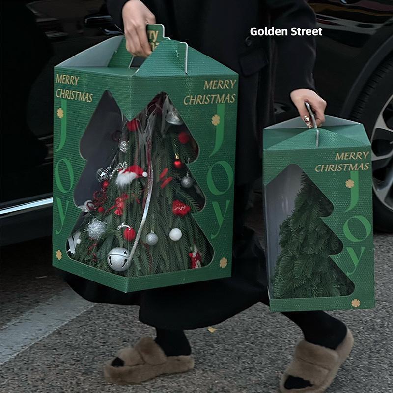 クリスマスクリスマスツリー手提げ紙袋ギフトバッグ窓開きギフトバッグクリスマスイブ透明ギフトバッグ卸売|undefined