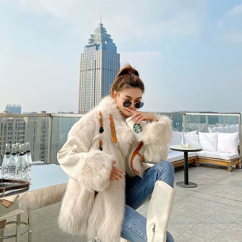 Reversible fur coat women's parka winter mid-length imitation fox fur young style 2025 new lapel coat