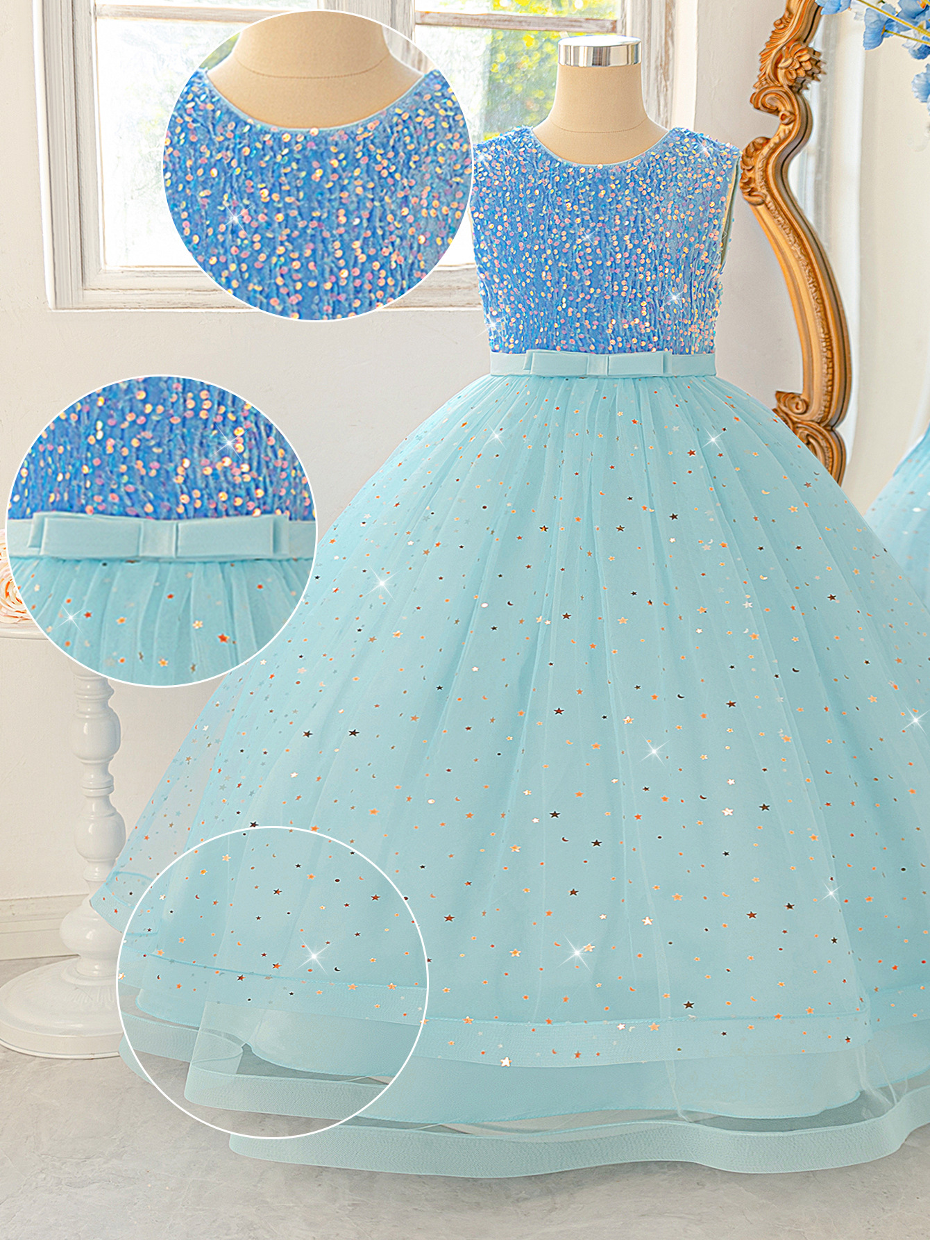 Vestido de princesa con sequillas vestido de estrellas con chapa caliente vestido de piano escenario vestido de chicas piano vestido