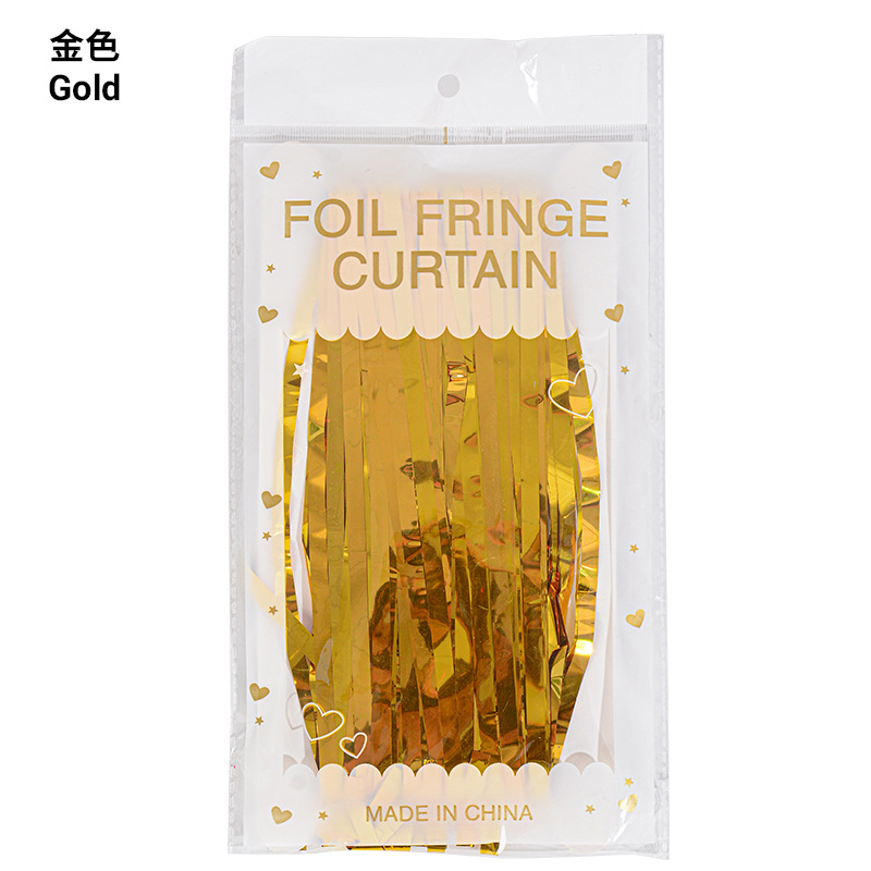 1*2 m cortina de seda de lluvia decoración de fiesta de cumpleaños pared de fondo borla dorada película de aluminio cortina de seda de lluvia fábrica al por mayor