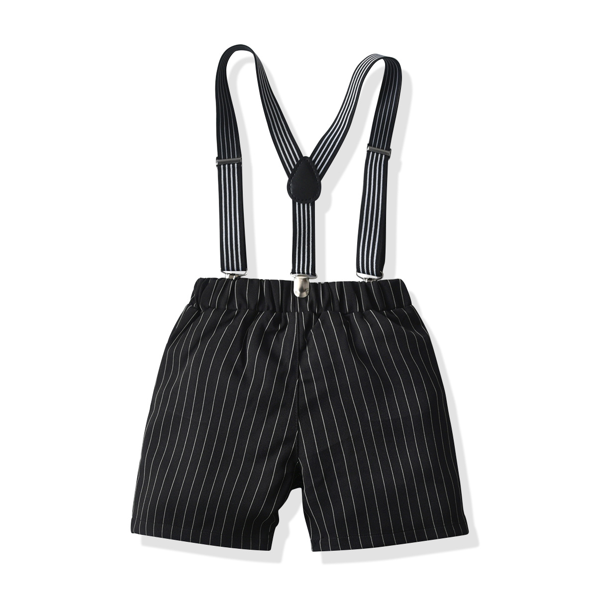 2021 boys' white short sleeve shirt striped suspender Shorts Set primary and middle school children's 61 birthday party dress