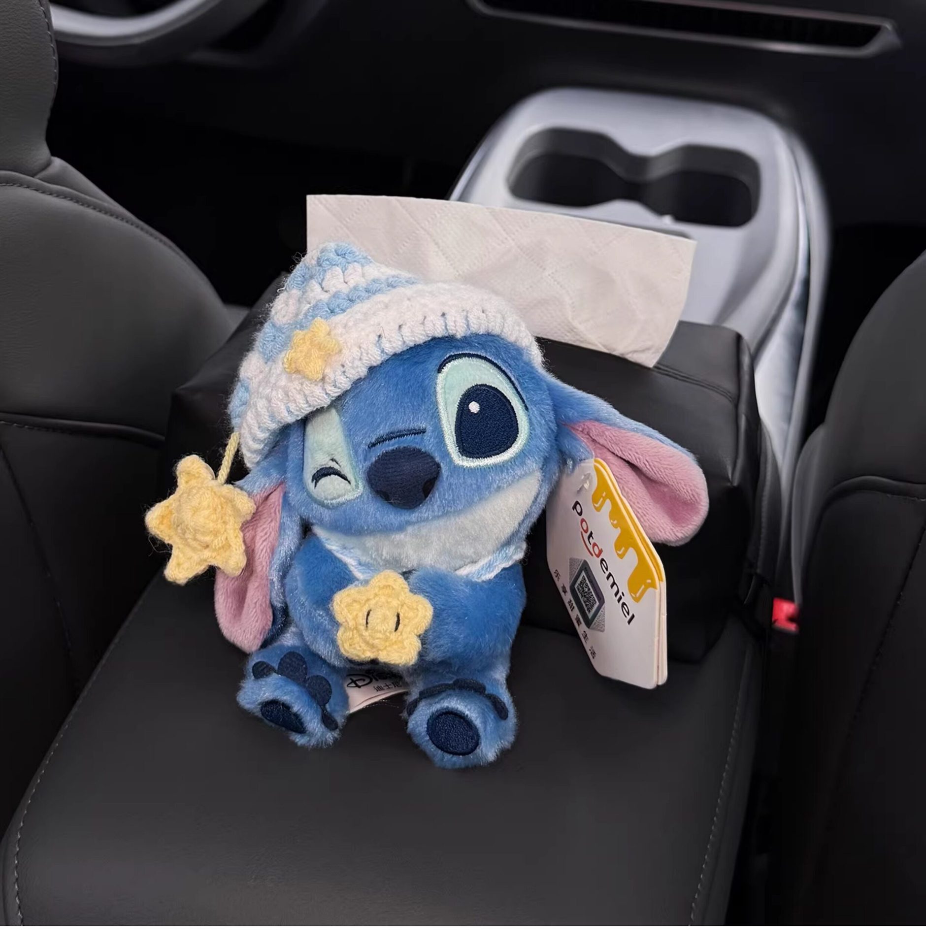 2026 New Model Stitch Car Tissue Box, Car Interior Armrest Box Tissue Holder, Seat-Mounted Car Tissue Bag, Cute