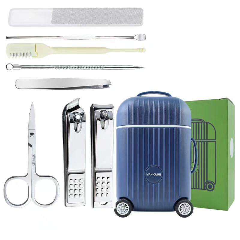 (인기) 파란색 여행 가방 디자인 손톱깎이 8종 세트