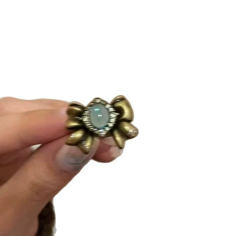 Retro small design sophisticated ring with stone with bow with zircon, universal accessory