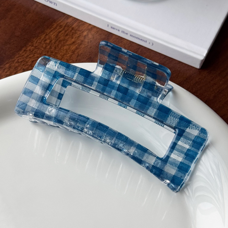 韩版氛围感透明蓝黑格子抓夹仿醋酸大号发夹后脑勺盘发鲨鱼夹发饰|undefined