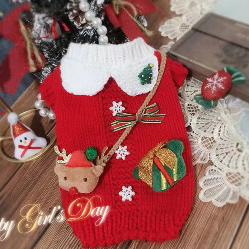 Perro celebridad en línea Otoño e Invierno Navidad ELK mascota suéter gato dos piernas de punto festivo Año Nuevo cardigan de punto