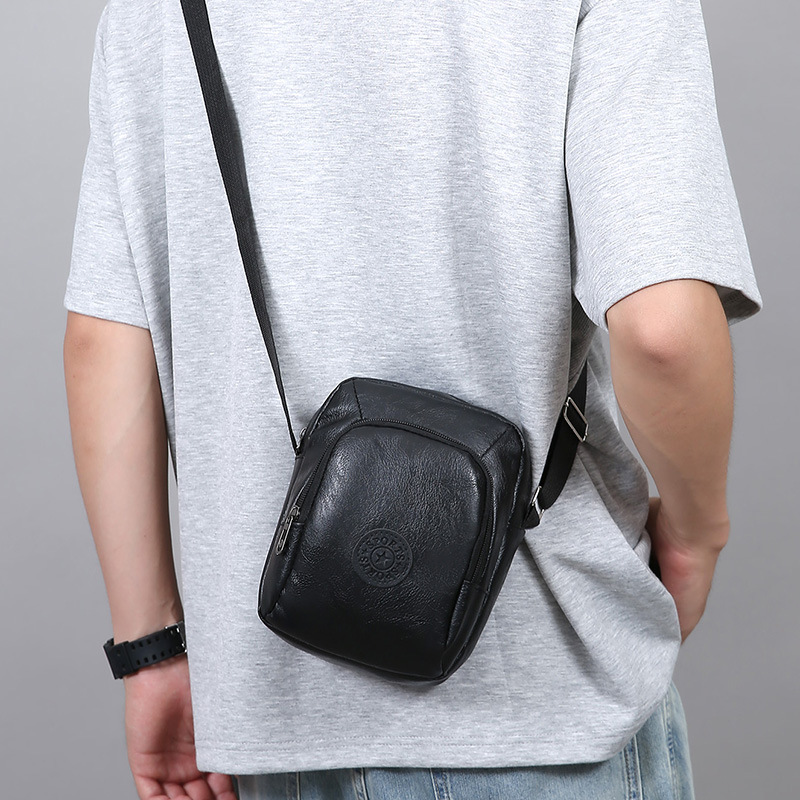 Hombres nuevo bolso de hombro portátil al aire libre de viaje móvil bolso de teléfono móvil ocio PU tela suave bolso de hombro de moda