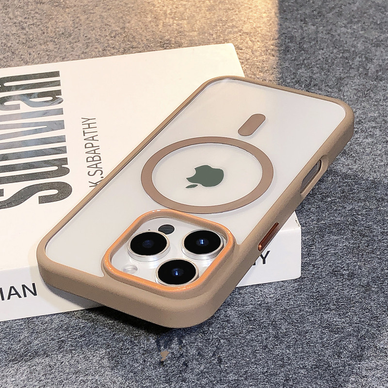 Contrast Color Magnetic Applicable Apple 16ProMax Transparent Phone Case High Transparent Acrylic iPhone16 Protective Case 15