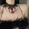 Колье с красным камнем и кружевом (GD397)