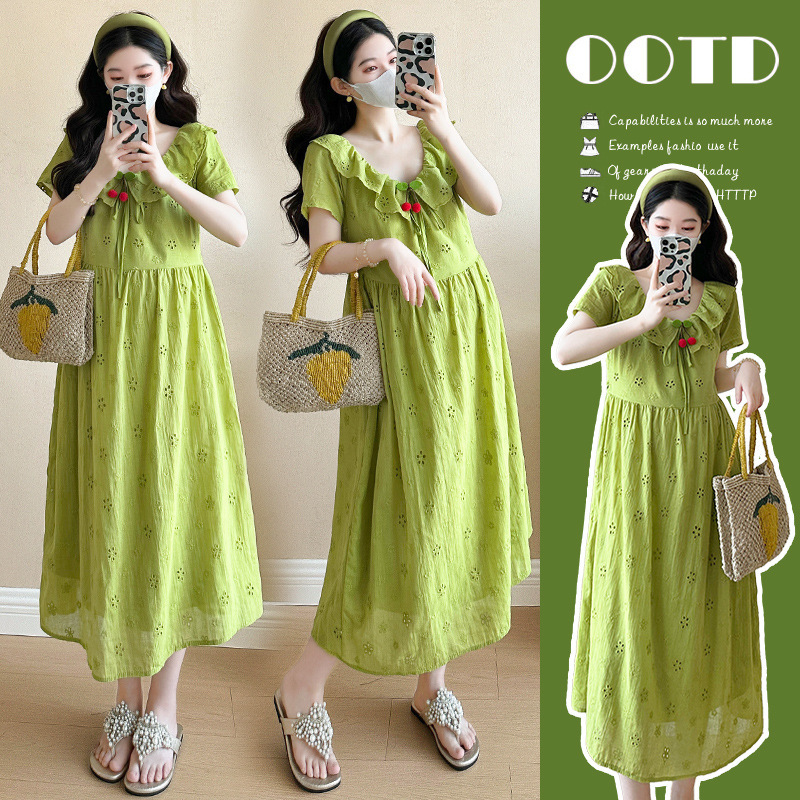 Real Shot Spot 2025 Xia Xin Dopamine Fruit Green French Maternity Dress