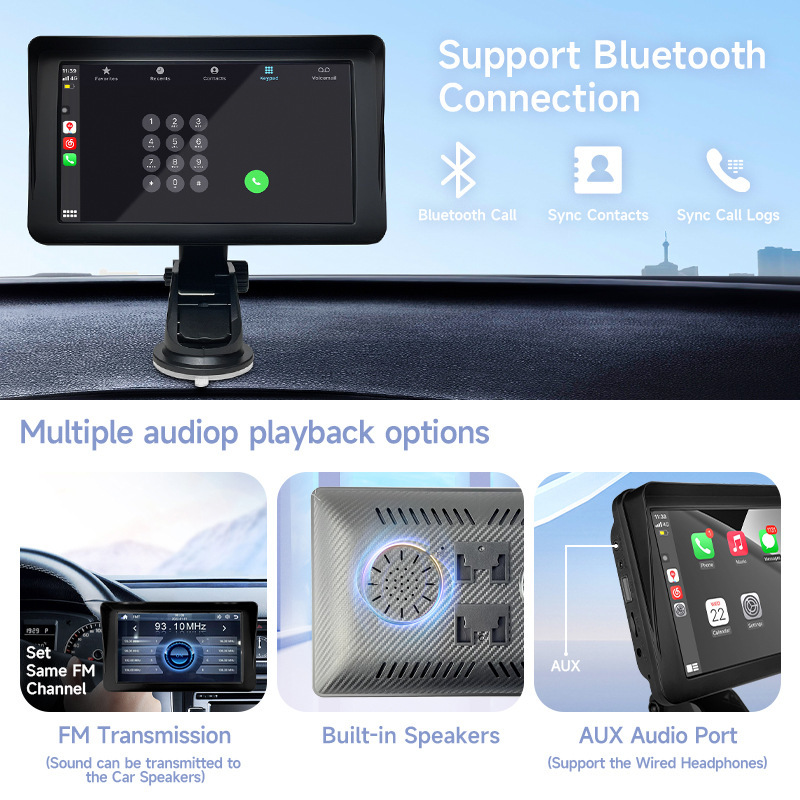 Cross-Border Export Car Smart Screen 7inch Universal Ips Portable Navigation Wireless Carplay Bluetooth Mp5 Car