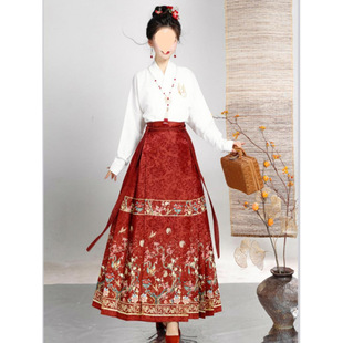 Xunxiang New Slimming Jacquard Horse-faced Skirt All-match Hanfu Women's New Chinese Style National Style Han Element Wear for Daily Wear
