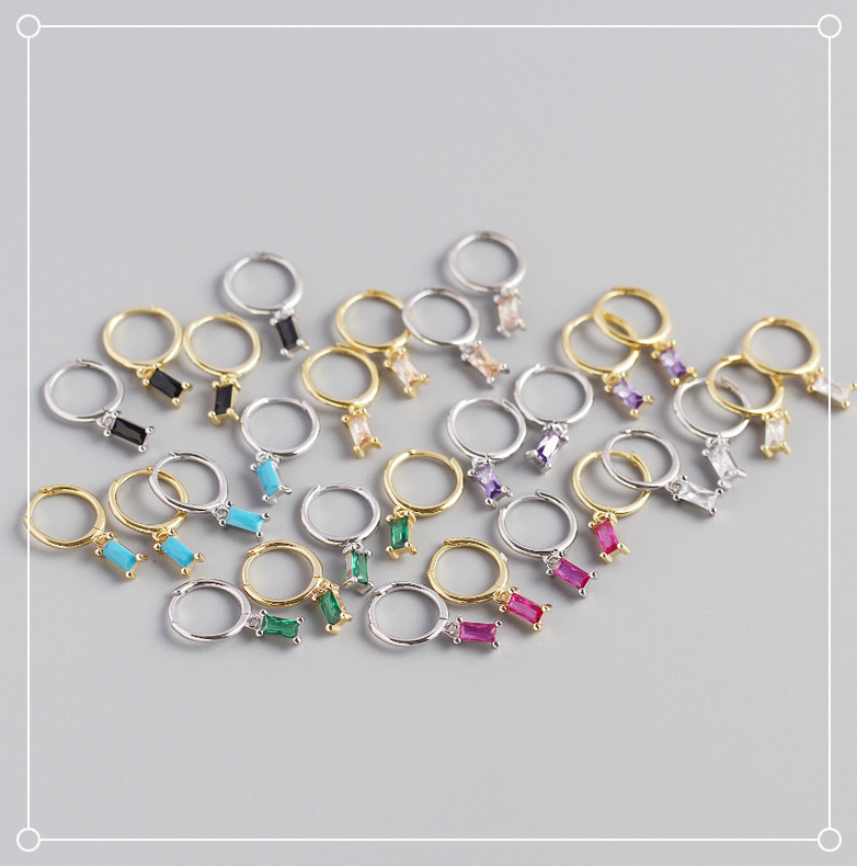S925 Sterling Silver Geometric Rectangular Zircon Earrings Wholesale Nihaojewelry display picture 14