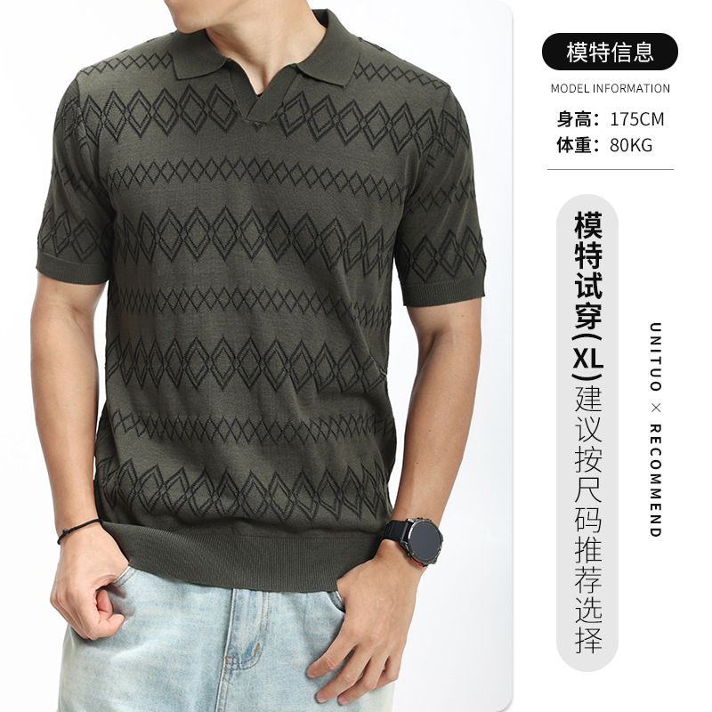 Hombres de alto nivel camiseta de polo de hielo de jersey de diamante hombre V-collar lujo ligero negocio con camiseta de cuello de manga corta ropa de hombre