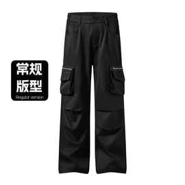 跨境高个子美式高街多口袋打褶伞兵工装裤宽松阔腿男女同款长裤子