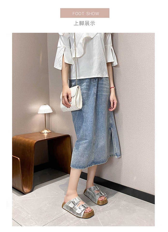 Dép sandal nữ quai ngang khóa cài cổ điển đế dày, mũi vuông, đi ngoài — Màu bạc, Màu mơ chi tiết 11