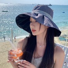 小红书气质帽子女防紫外线黑胶防晒太阳帽韩国休闲大檐户外渔夫帽