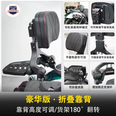Motorcycle tail: Rear Backrest Low Short - deluxe-version-folding-backrest-shelf-180-flip-diamond