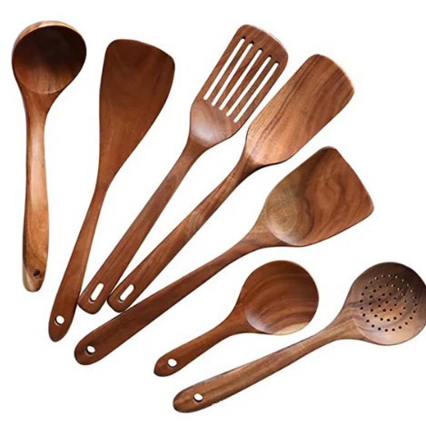 Teca antiadherente olla de mango largo de madera sólida cocina de cocina de madera acacia cocina de varias piezas de cocina de madera pala larga olla de mango largo