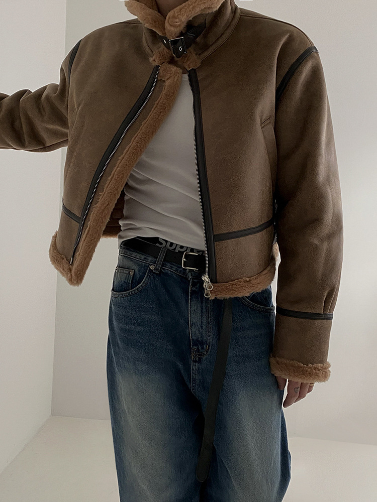 MYQ abrigo de algodón de piel de invierno de los hombres de estilo coreano de gamuza suelta chaqueta de cuero de la motocicleta