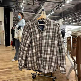 BM风秋冬季新款美式复古格子衬衫夹棉加厚外套女bm百搭上衣开衫潮