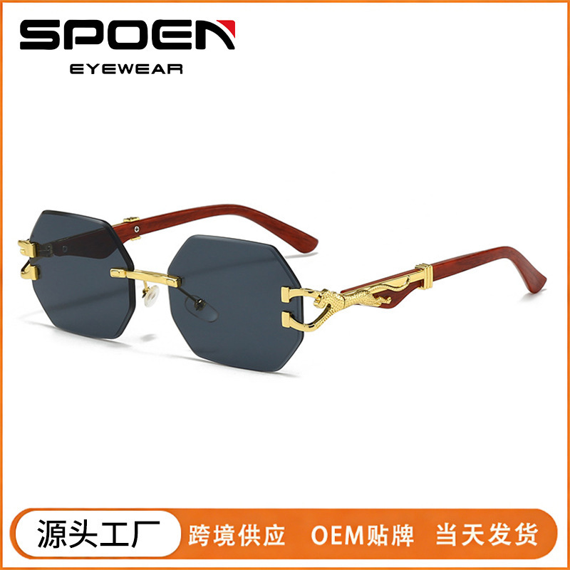 New Fashionable Frameless Octagonal Sunglasses for Women, High-End, Stylish, Street Style, Trendy Sunglasses, Anti-Uv, Cross-Border Hot Trend
