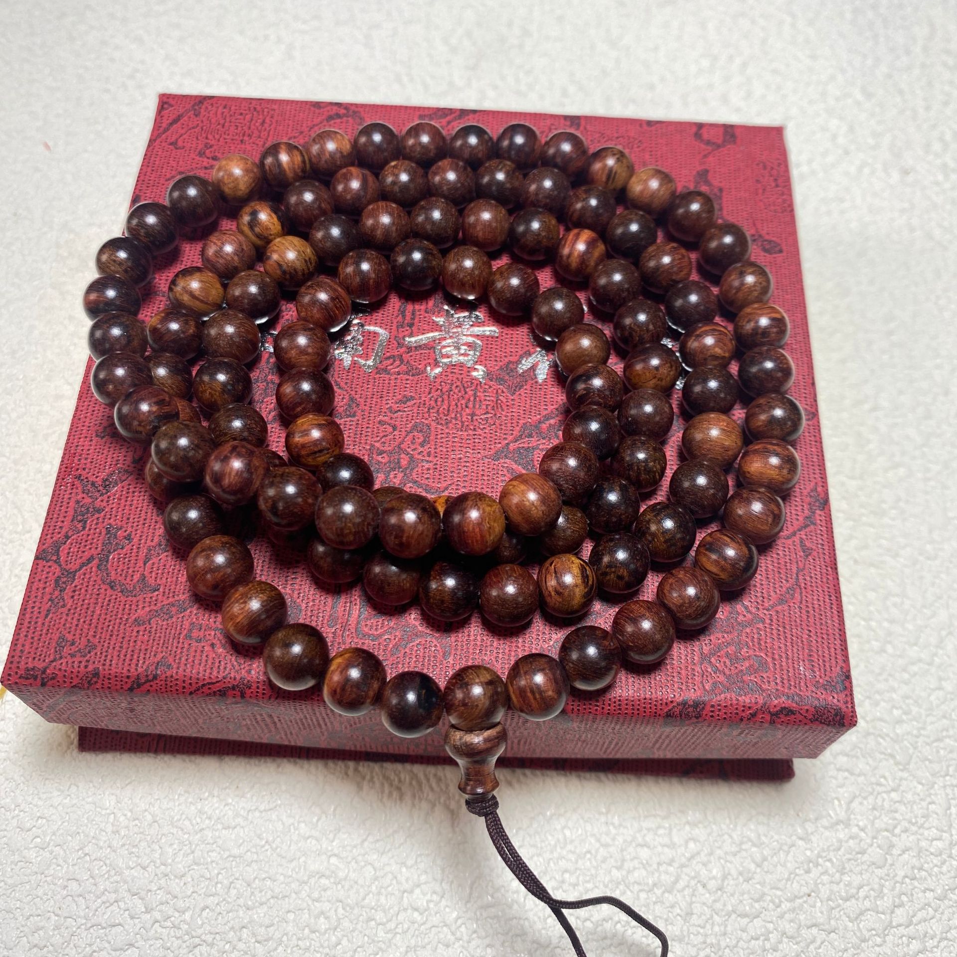 精品正宗海南黄花梨8mm108颗油梨海黄念珠佛珠花梨木