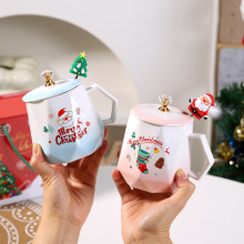 跨境圣诞大容量陶瓷杯礼盒套装带盖勺马克杯水杯礼品伴手礼印制