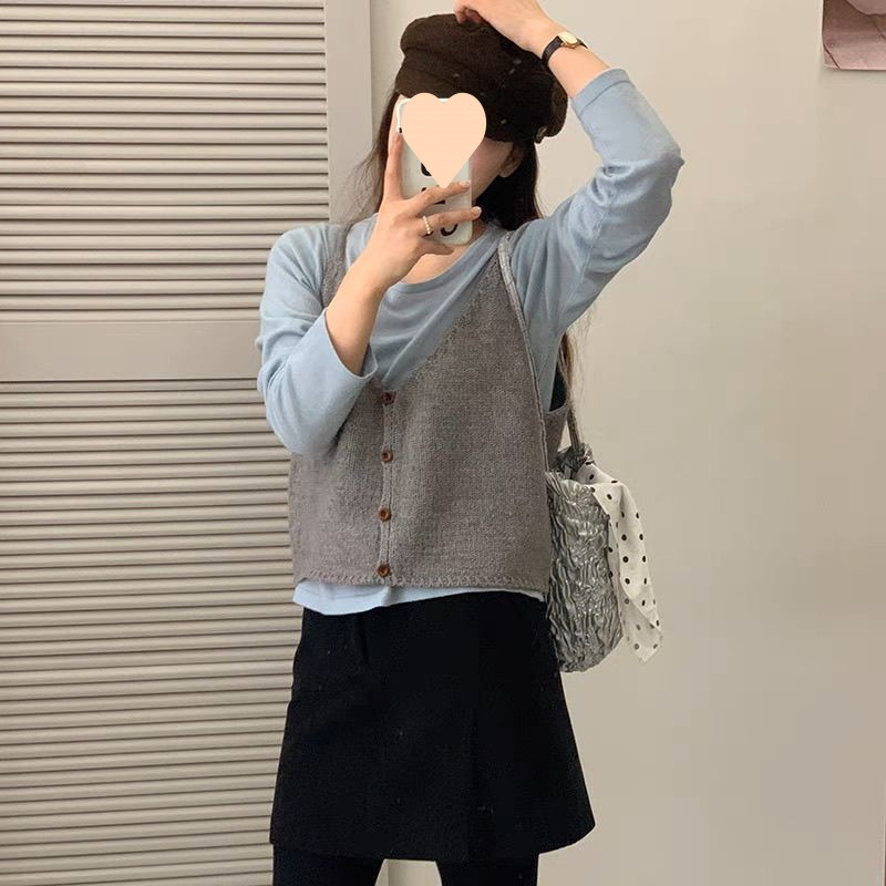 针织马甲女洋气春季新款叠穿好看气质小上衣外搭吊带背心外穿|undefined