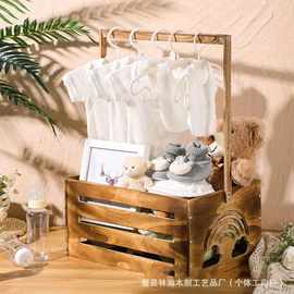 木质婴儿衣物收纳筐家用新生儿淋浴衣服玩具储物架木质儿童挂衣架