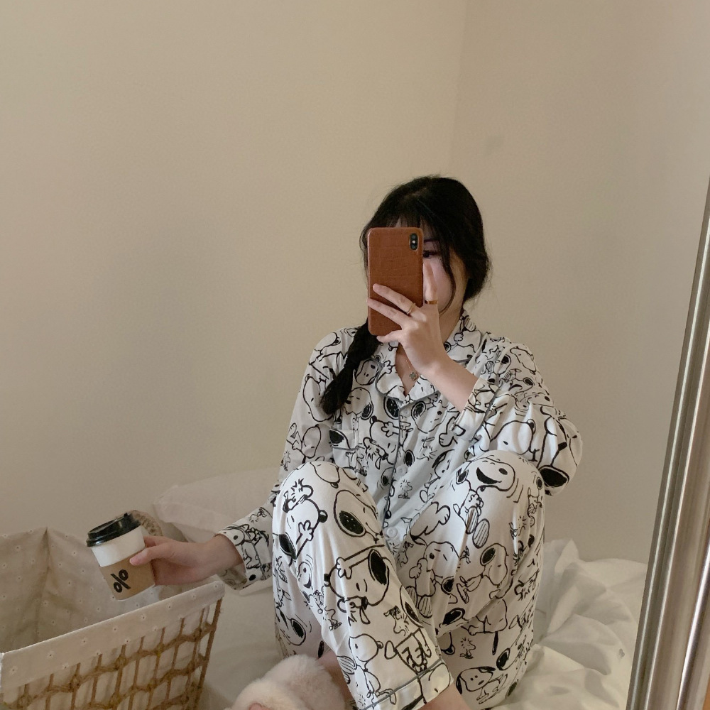 Pijamas rojos en línea primavera 2024 mujeres caricaturas amor inns pantalones de manga larga ropa para el hogar pijamas transfronterizos comercio exterior