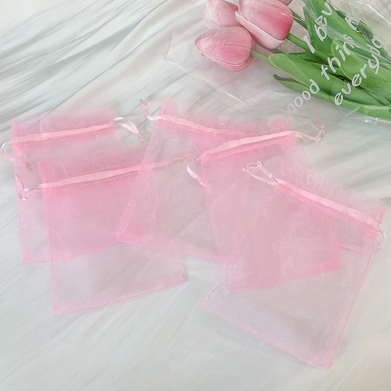 欧根纱首饰包装袋透明收纳袋珍珠纱化妆品喜糖袋礼品束口网纱袋|ru