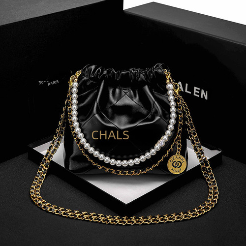 22bag Chanel Mini Trash Can Bag with High-End Pearl Chain Water Bucket Bag Style Mother and Son Genuine Leather Bags