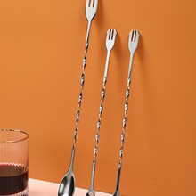 4186.长柄搅拌棒鸡尾酒调酒棒咖啡奶茶双头勺巴勺吧匙叉304不锈钢