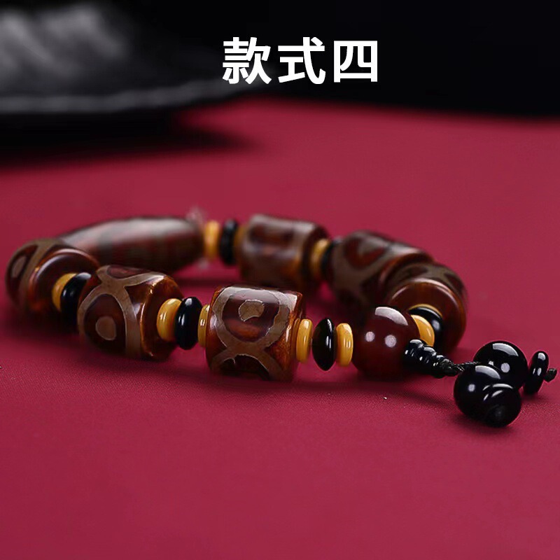天珠手串 西藏玛瑙米形古天珠手链 藏式天眼三眼天珠 亮款磨砂款|undefined