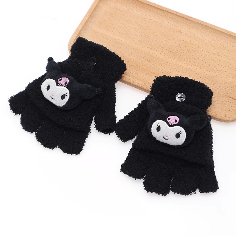 Guantes de invierno de medio dedo para niños niños niños niños niñas estudiantes lindos guantes de peluche de dibujos animados