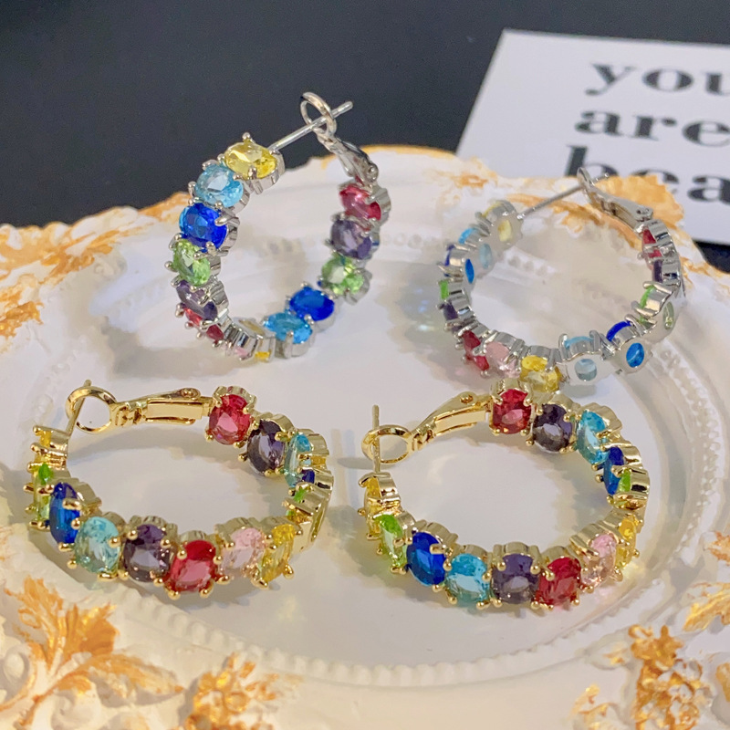 TikTok Popular Same Color Zircon Earrings High Sense Fashion Personality Elegant All-match Women's Ear Buckle Earrings