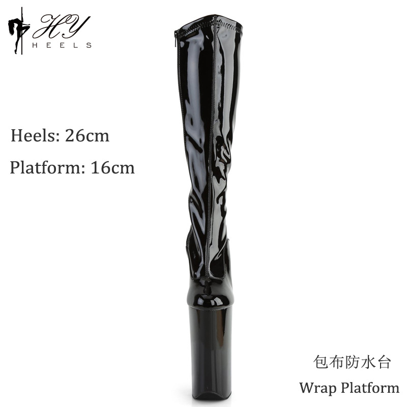 Boot nữ da sơn mài cổ cao 26 cm dây kéo phối ren — Màu đen, Không trả lại hoặc trao đổi, màu đỏ