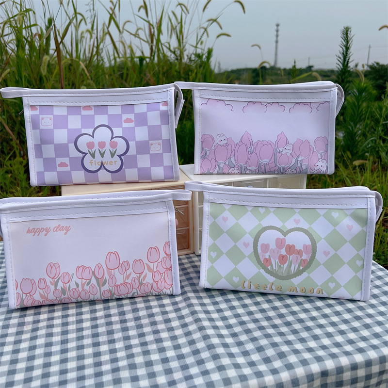 Tulip de gran capacidad pu niña corazón estuche para lápices estilo ins bolsa de papelería de alto valor bolsa de almacenamiento estuche para lápices impermeable
