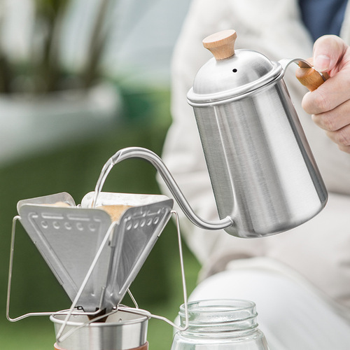 Hand brewed coffee pot stainless steel folding drip filter cup set fine mouth pot outdoor hand brewed camping coffee pot equipment