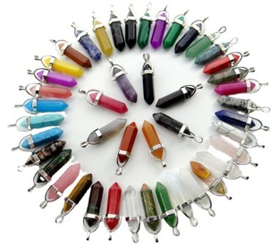 Cross-border hot sale natural crystal stone pendant agate hexagonal pillar bullet European and American necklace Amazon ebay