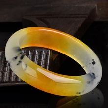 天然黄龙玉水草花手镯女款黄金玉玉石手镯玉镯石英岩飘花手镯批发