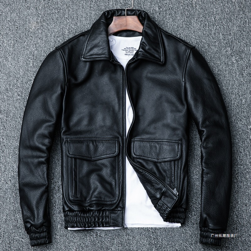 First Layer Cowhide Pure New Style A2 Large Size Jacket Pilot Genuine Leather Jacket Men's Flight Suit Leather Jacket Lapel